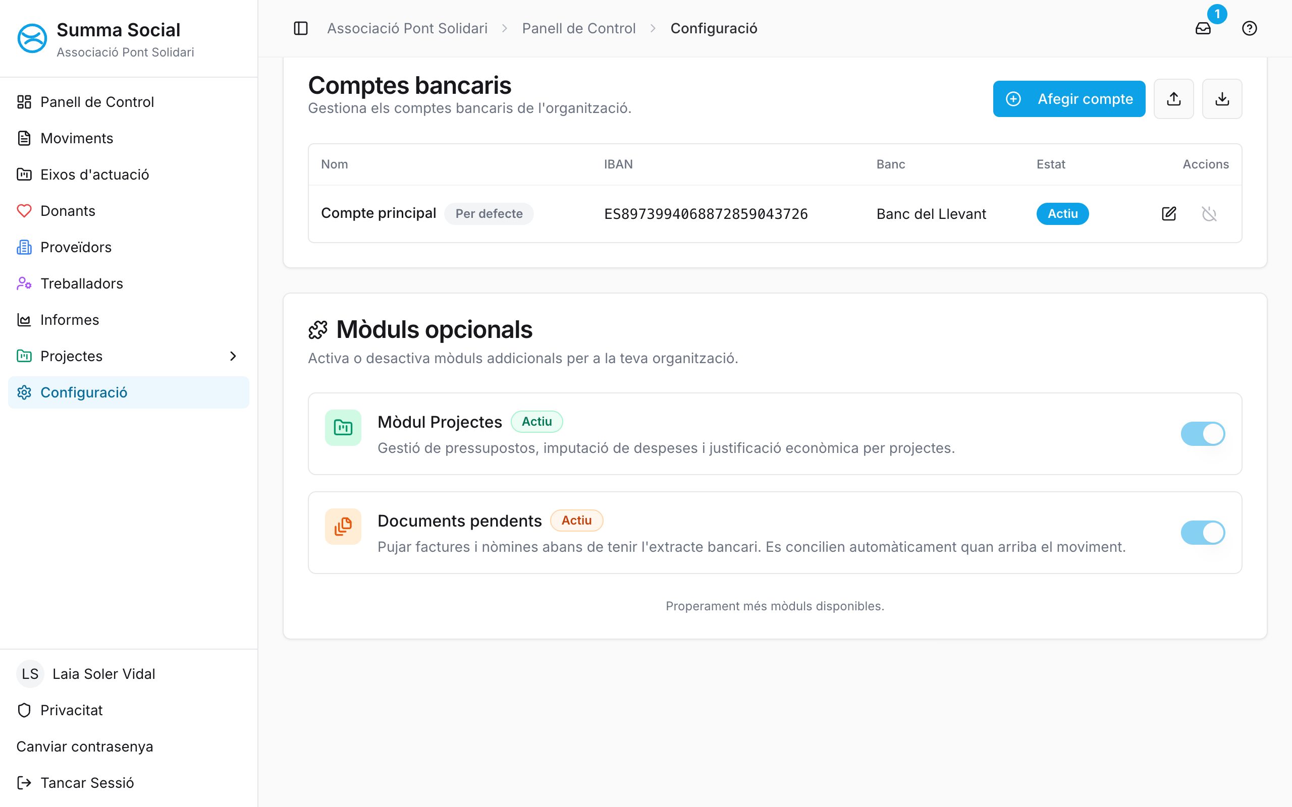 Pantalla de Configuració
