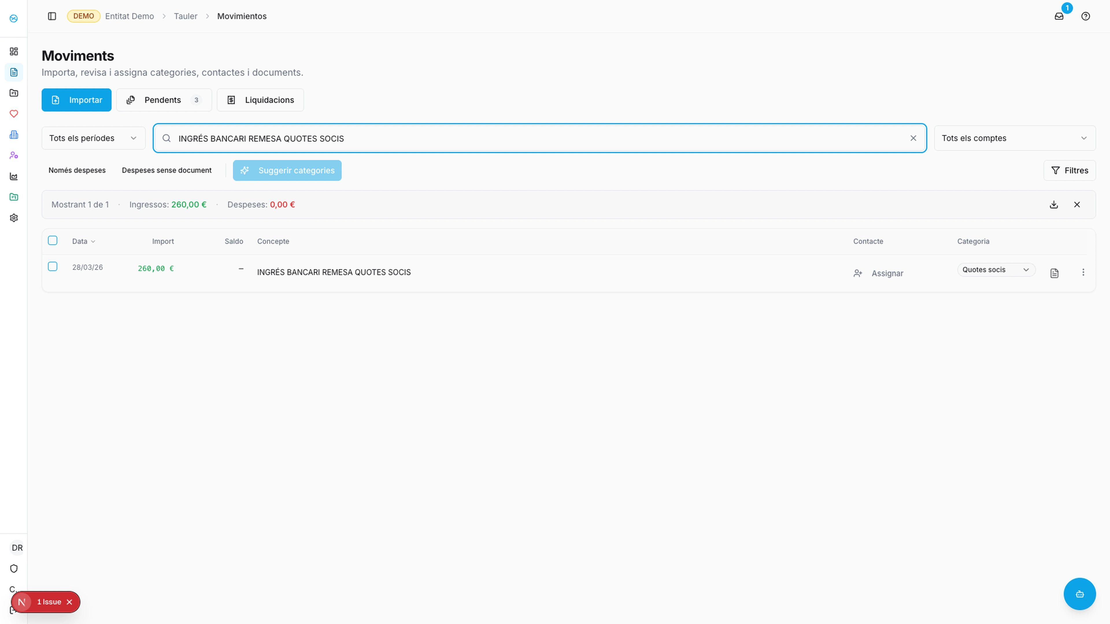 Pantalla de preparación y división de remesas en Summa Social